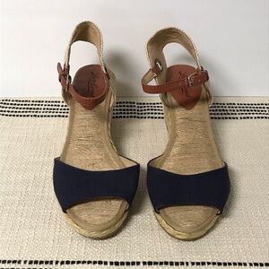 LUCKY BRAND / Women's Tan & Blue Wedge Heel Sandal Size 8.5